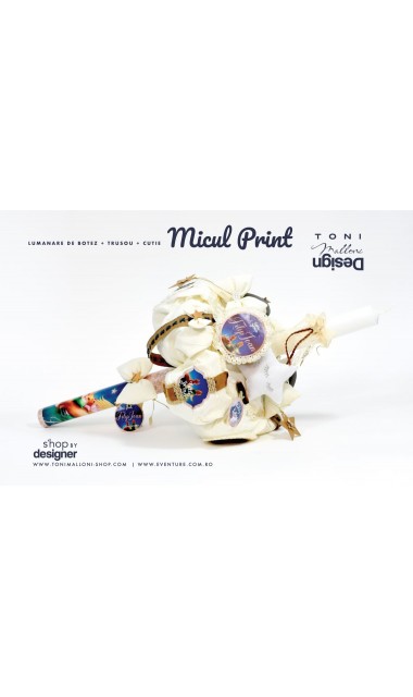 Lumanare de botez baieti cu micul print sau Le petit prince, 65x4cm, Micul Print 5